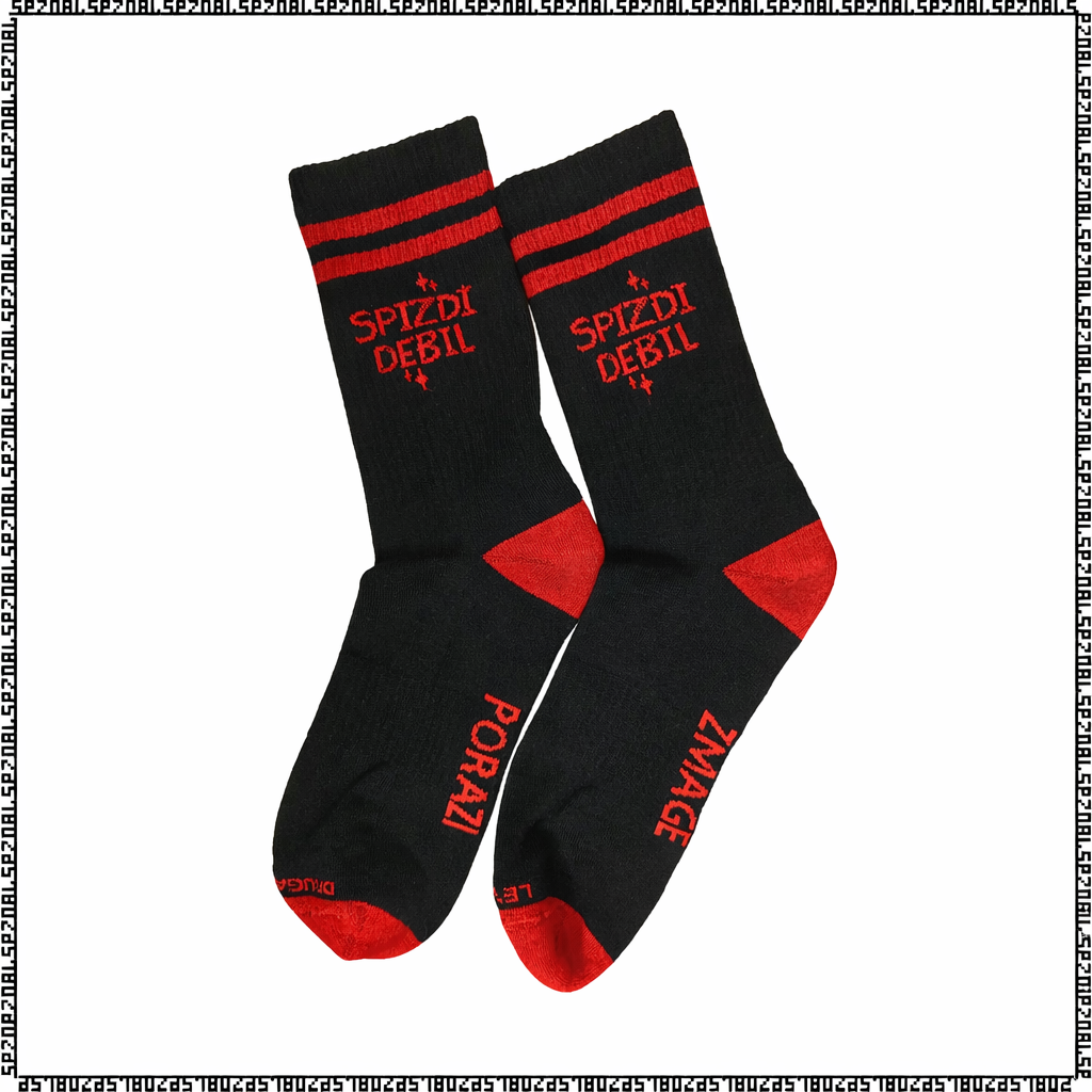 nogavice "male zmage veliki porazi" - črne z rdečim napisom