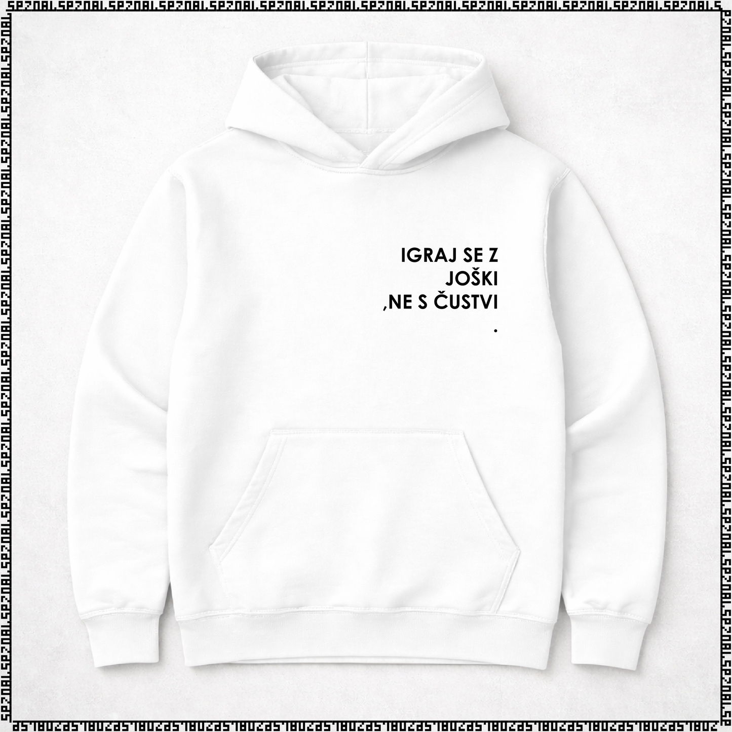 pulover s kapuco "igraj se z joški, ne s čustvi."