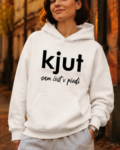 pulover s kapuco "kjut sam čist v pizdi" - lifestyle bel crop