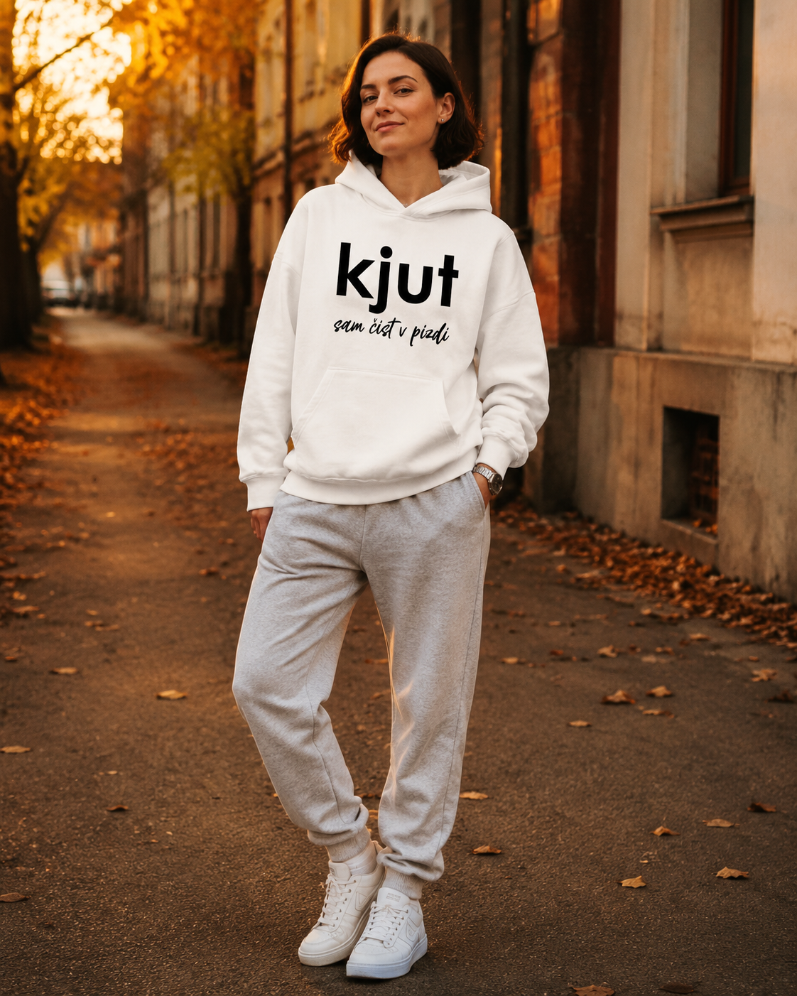 pulover s kapuco "kjut sam čist v pizdi" - lifestyle bel