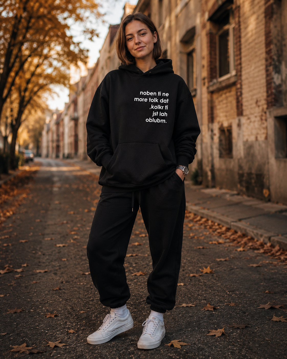 pulover s kapuco "noben ti ne more tolk dat, kolkr ti jst lah oblubm." - lifestyle črn