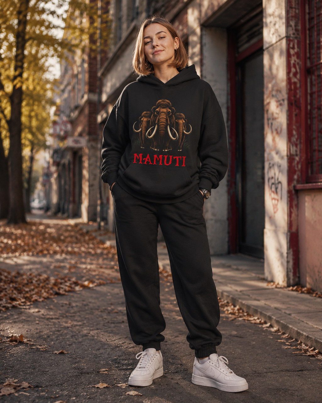 pulover s kapuco "mamuti" - lifestyle črn