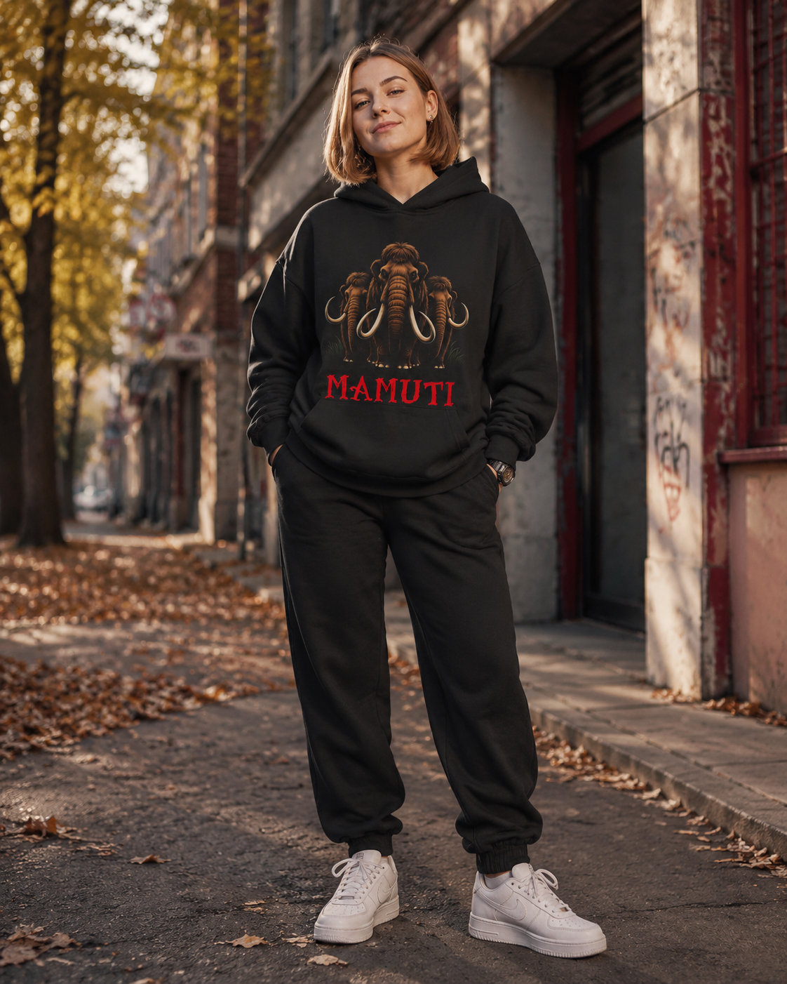 pulover s kapuco "mamuti" - lifestyle črn