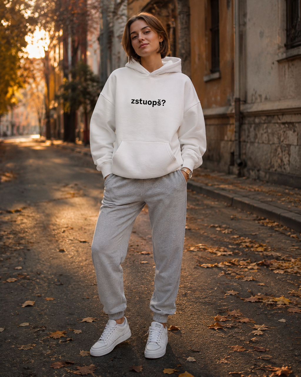 pulover s kapuco "zstuopš?" - lifestyle bel