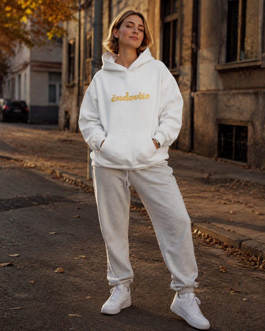 pulover s kapuco "čudovito" - lifestyle bel