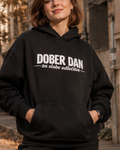 pulover s kapuco "dober dan za slabe odločitve" - lifestyle črn crop