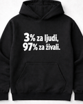 pulover s kapuco "3 procente za ljudi 97 za živali"