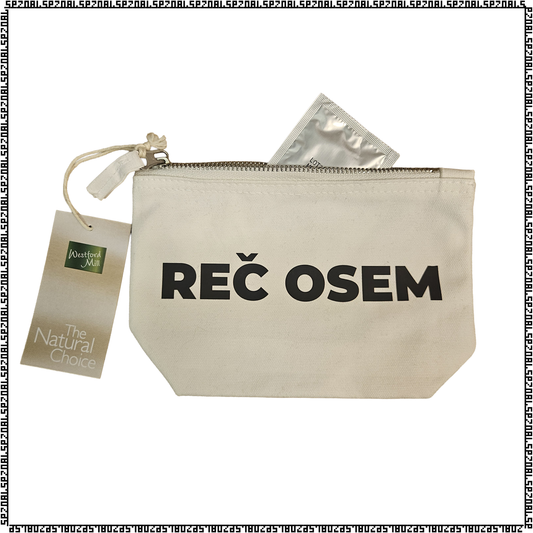toaletna torbica  z zadrgo "reč osem" + kondom