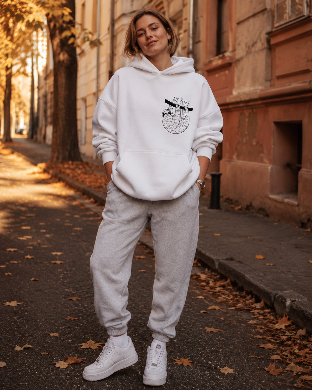 pulover s kapuco "ne žuri" - lifestyle bel