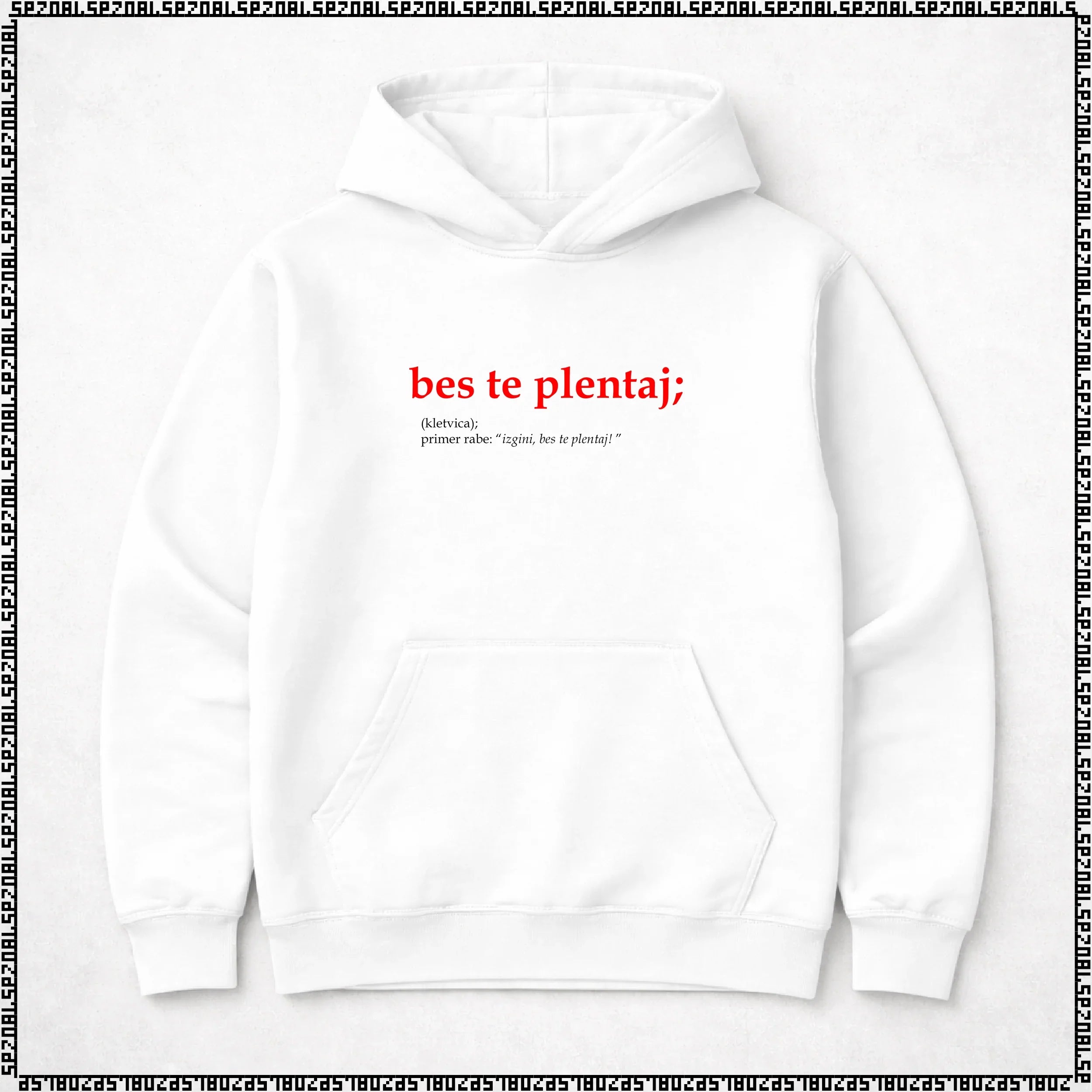pulover s kapuco "bes te plentaj"