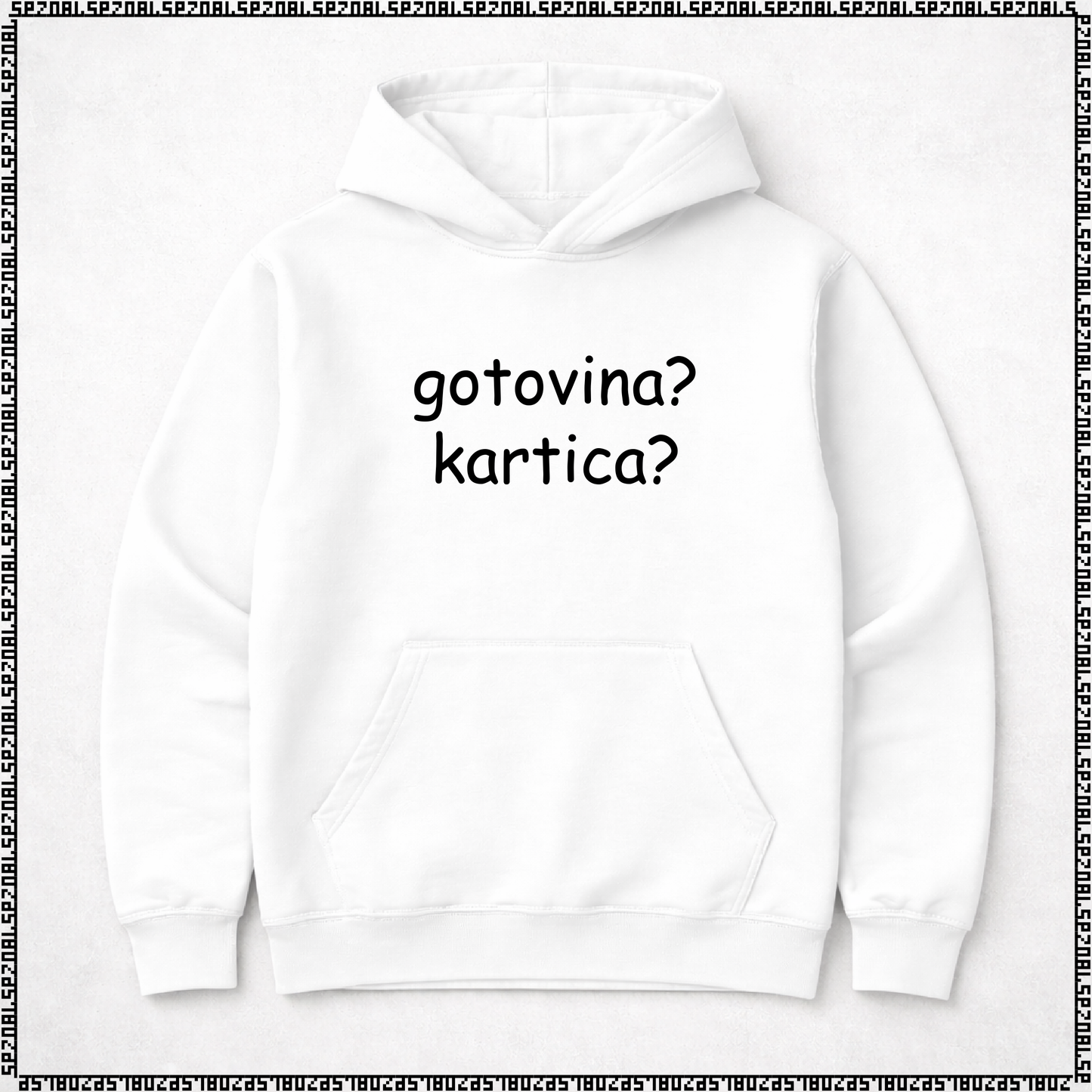 pulover s kapuco "gotovina? kartica?"