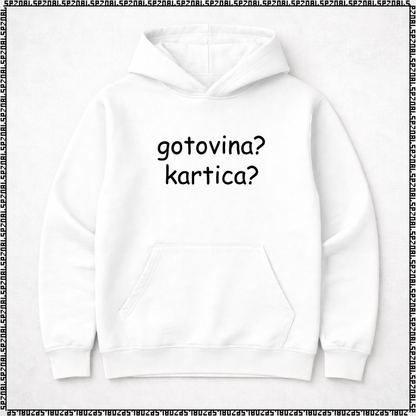pulover s kapuco "gotovina? kartica?"