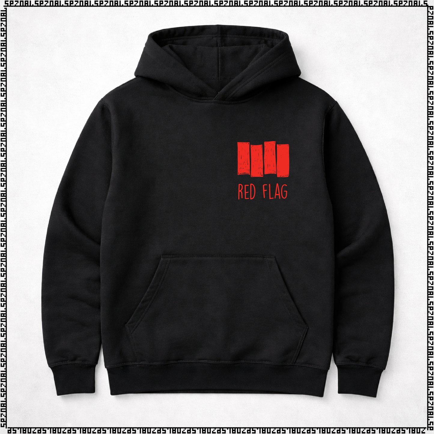 pulover s kapuco "red flag"