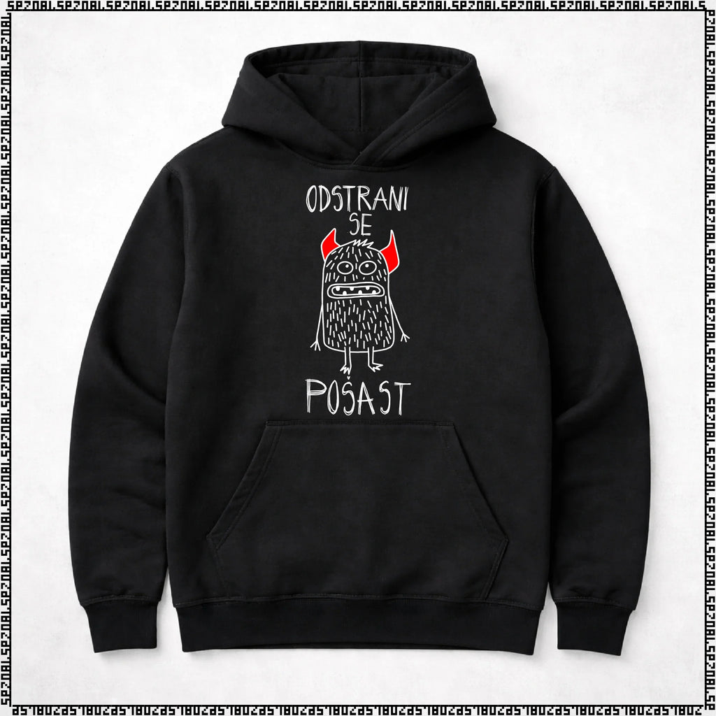 pulover s kapuco "odstrani se pošast"