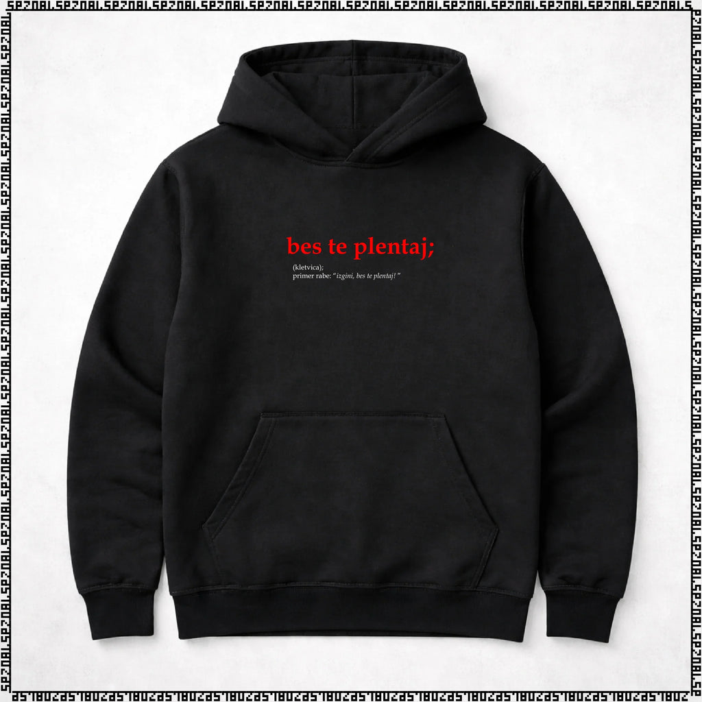 pulover s kapuco "bes te plentaj"