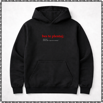 pulover s kapuco "bes te plentaj"