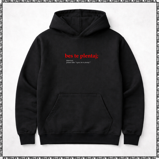 pulover s kapuco "bes te plentaj"