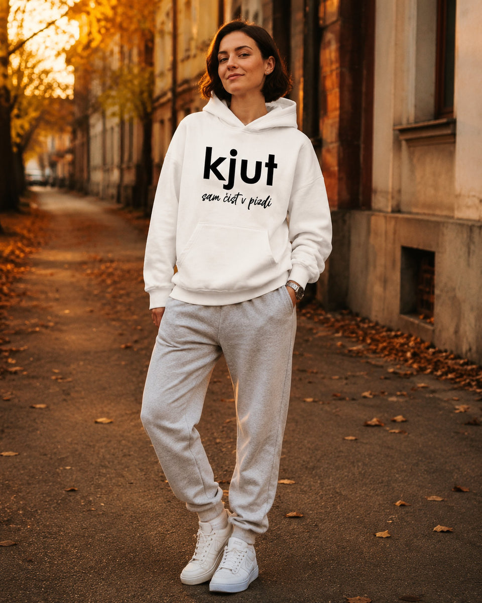 pulover s kapuco "kjut sam čist v pizdi" - lifestyle bel