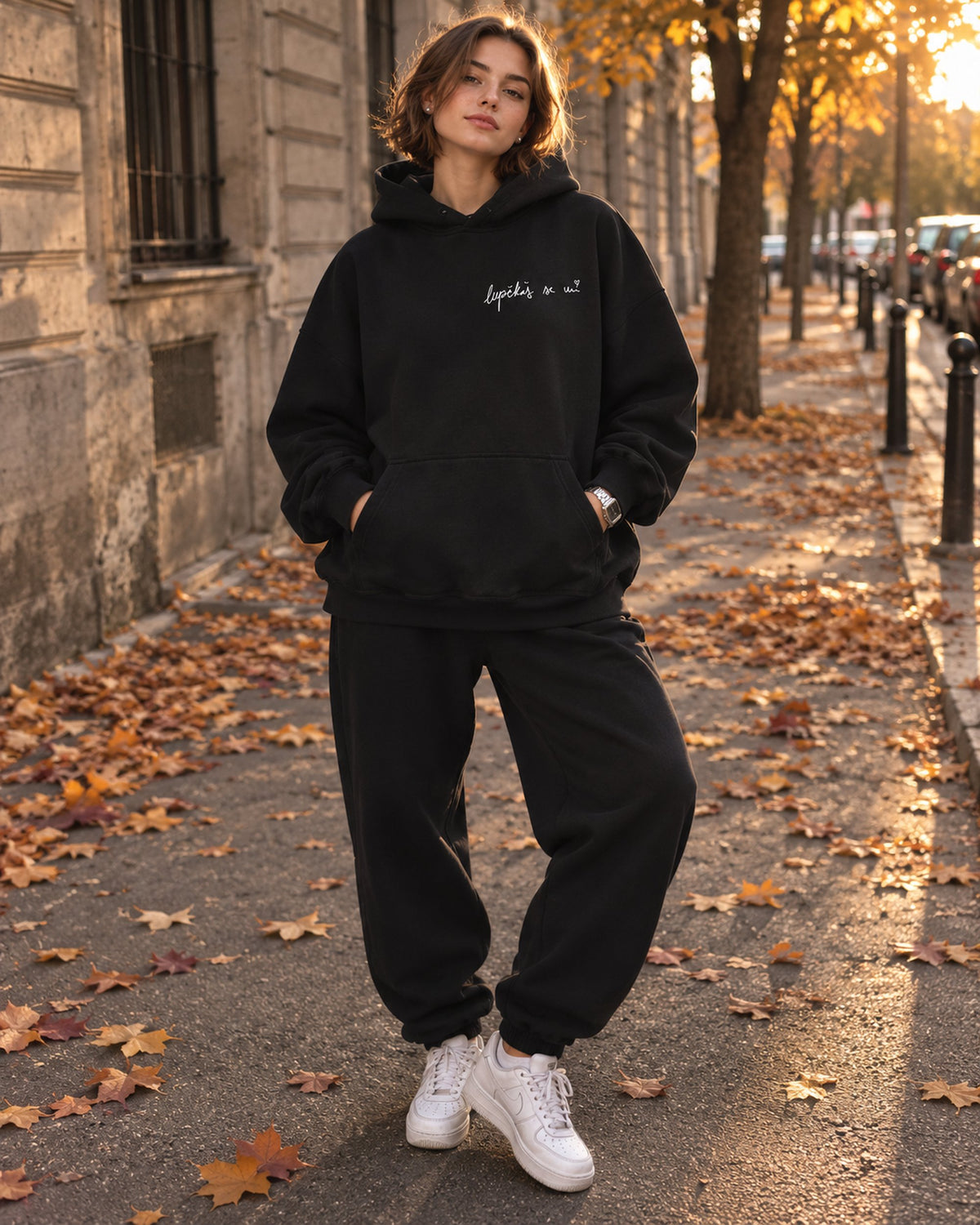 pulover s kapuco "lupčkaš se mi" - lifestyle črn