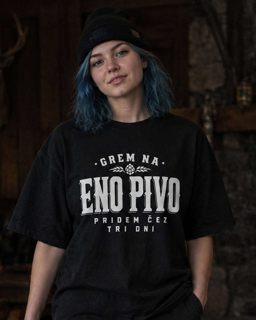 majica "eno pivo" - naslovna črna