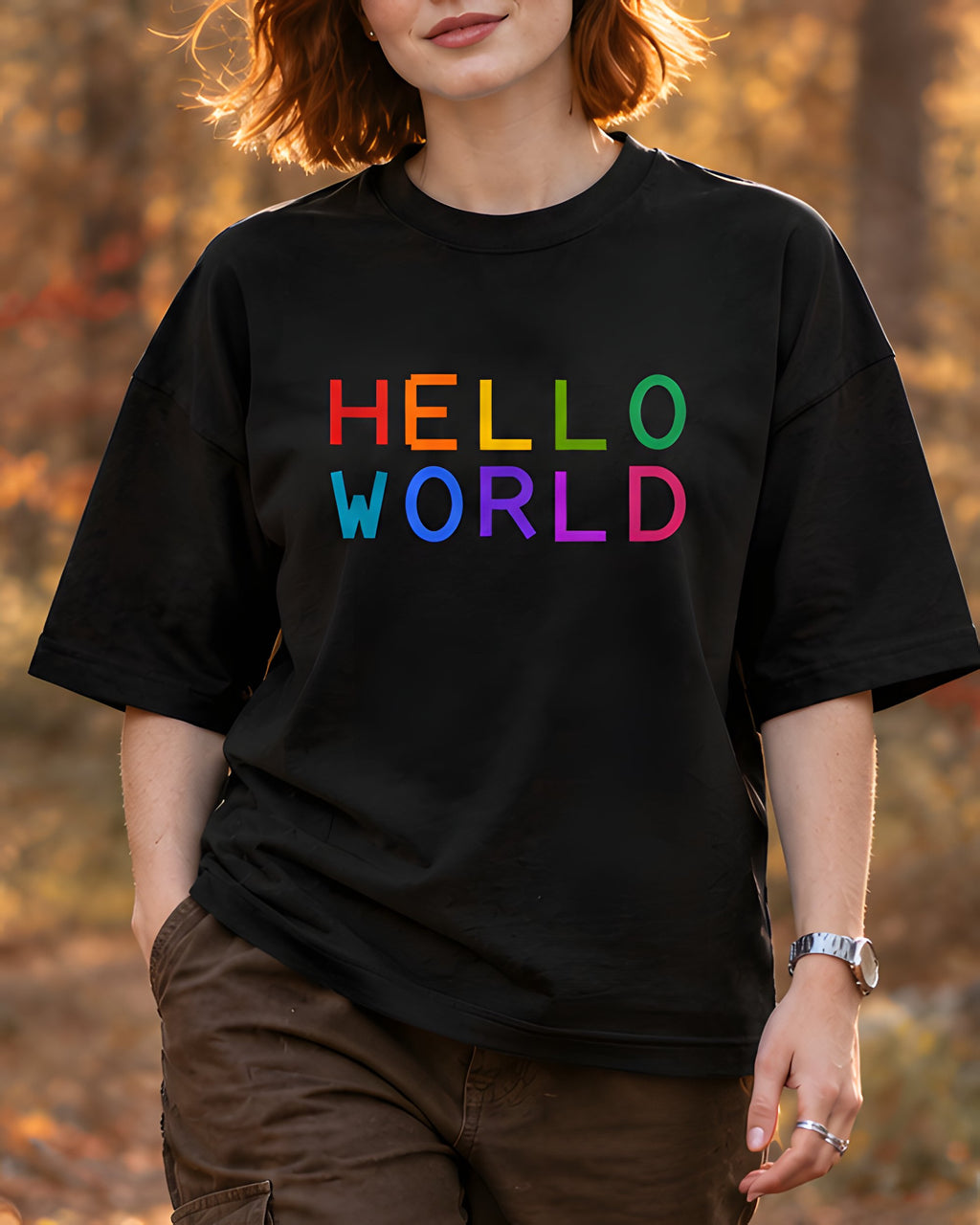 majica "hello world" - izrez črna