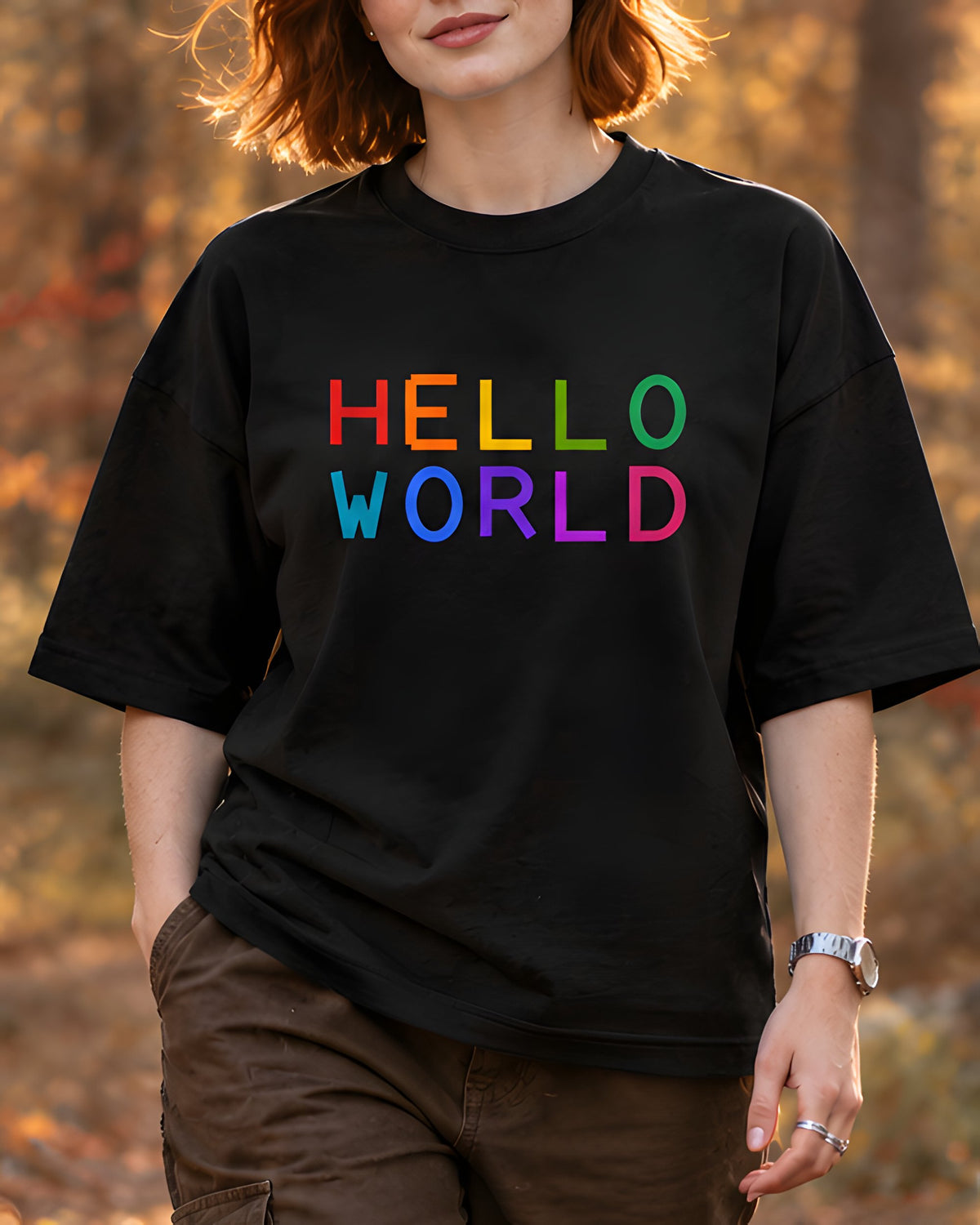 majica "hello world" - izrez črna