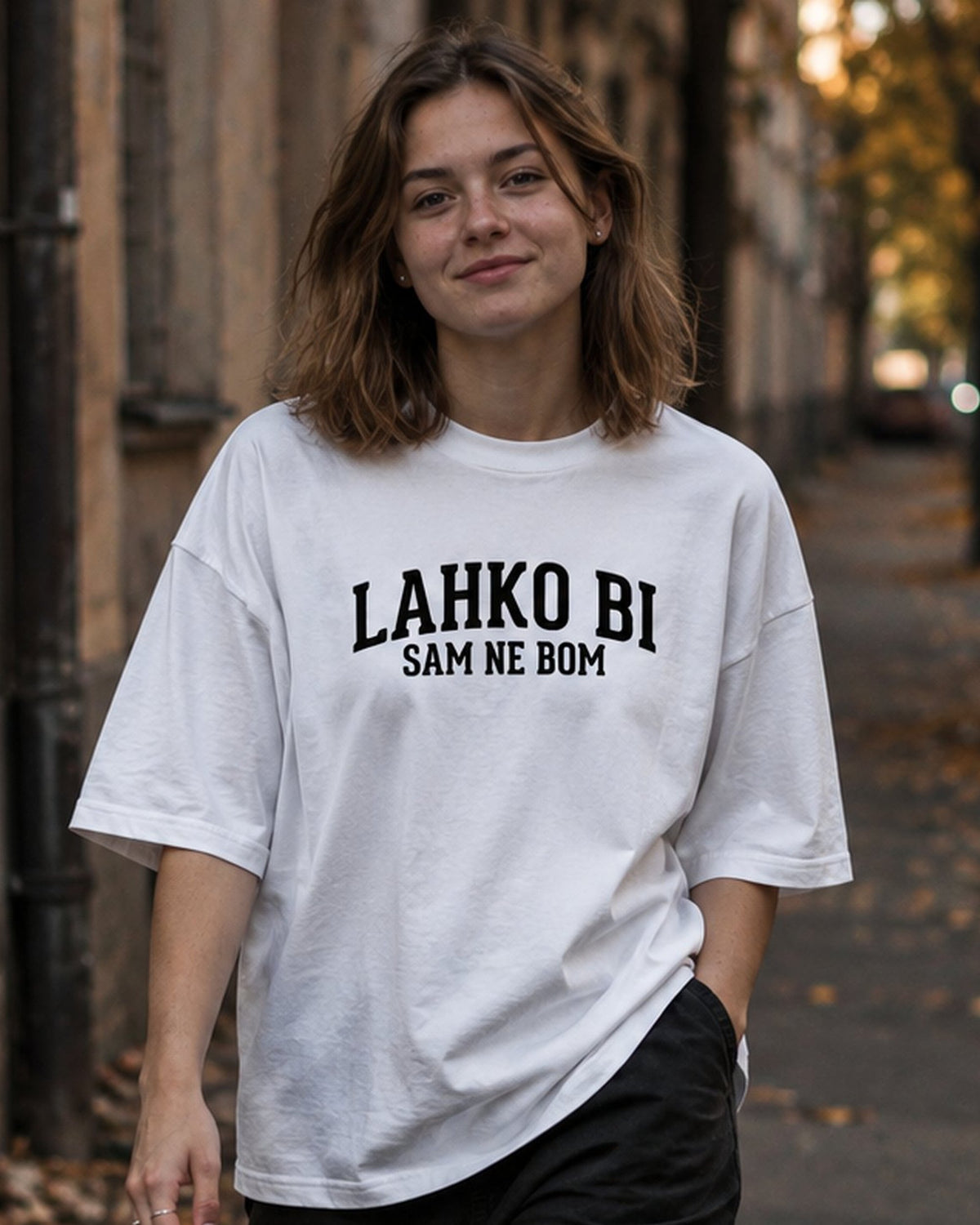 majica "lahko bi, sam ne bom" - naslovna bela