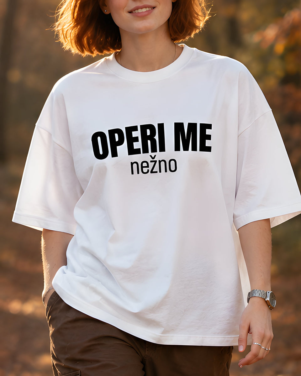 majica "operi me nežno" - izrez bela