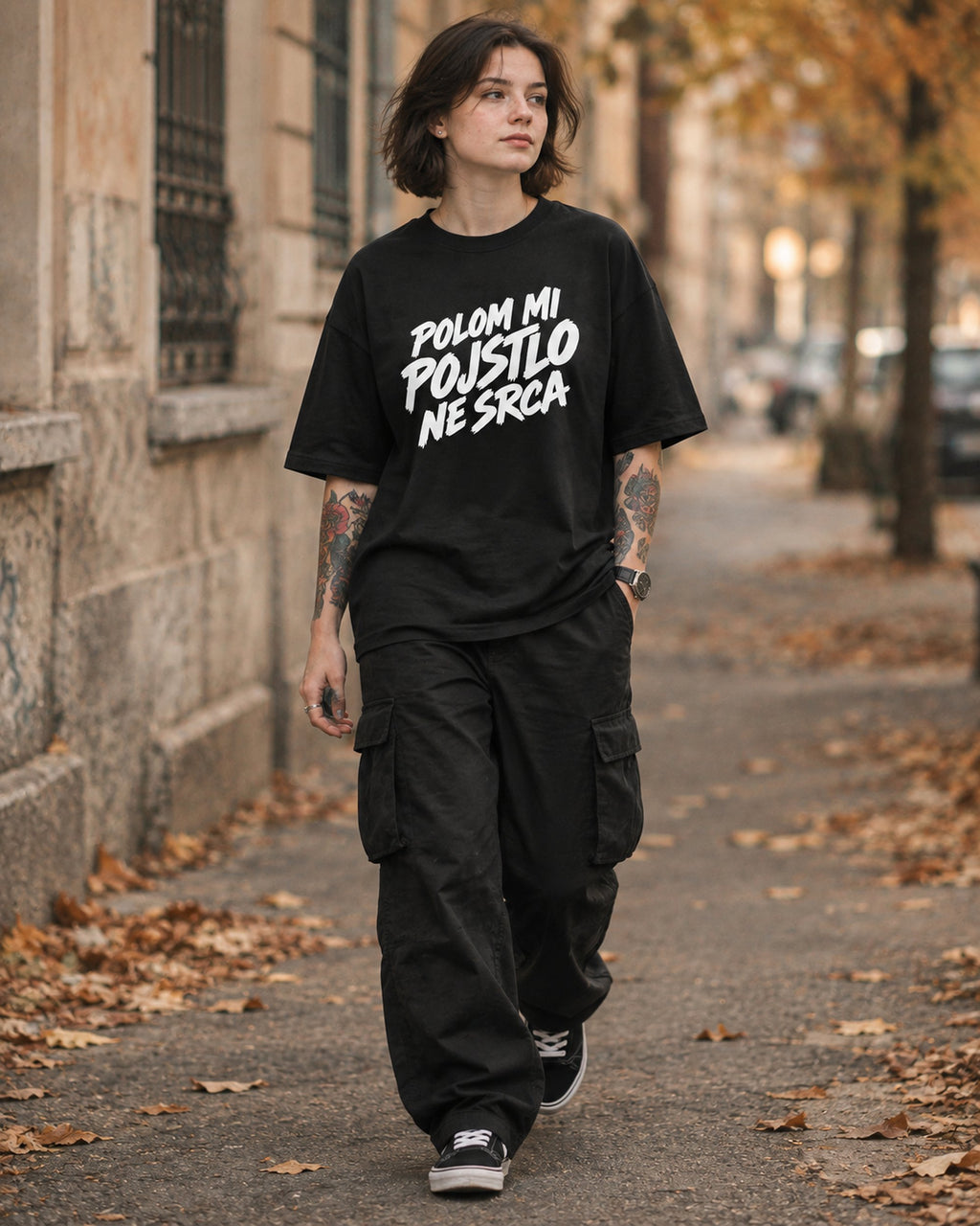 majica "polom mi pojstlo ne srca" - celopostavna črna