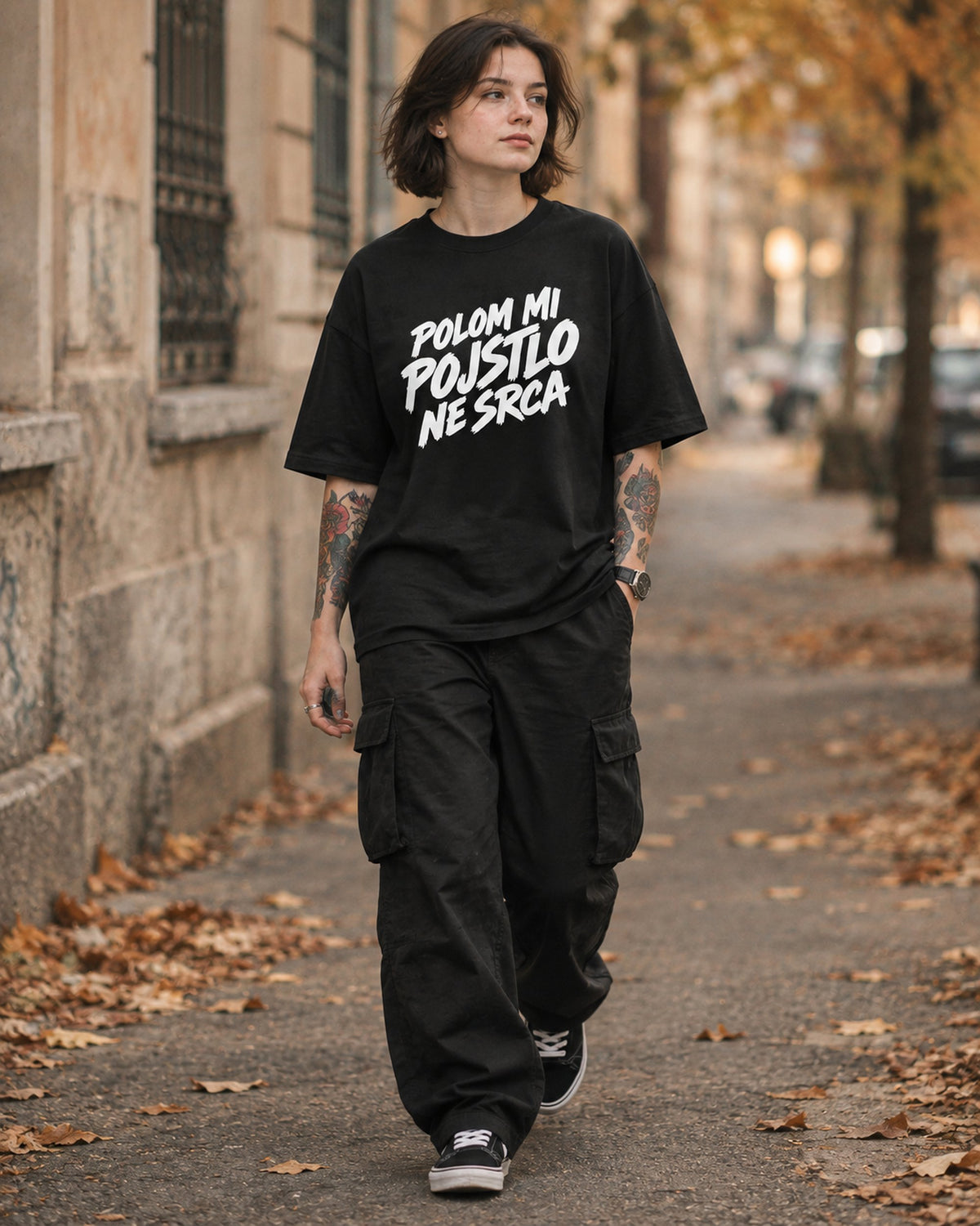 majica "polom mi pojstlo ne srca" - celopostavna črna