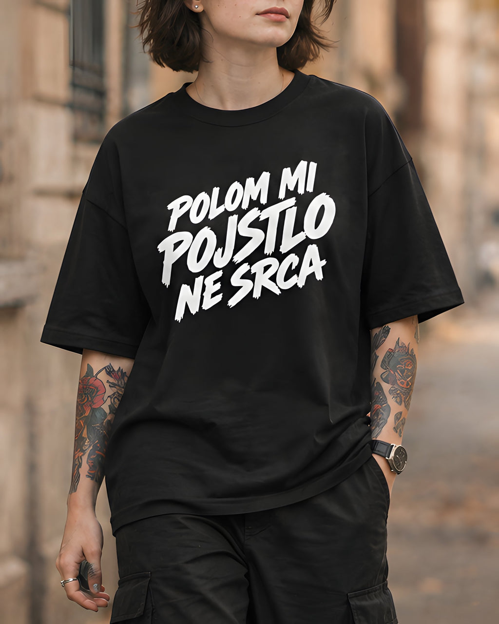 majica "polom mi pojstlo ne srca" - izrez črna