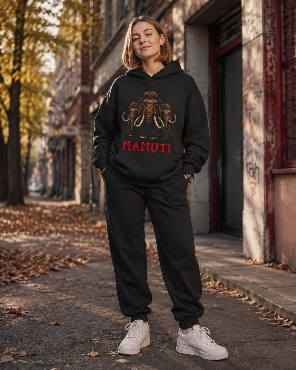 pulover s kapuco "mamuti" - lifestyle črn