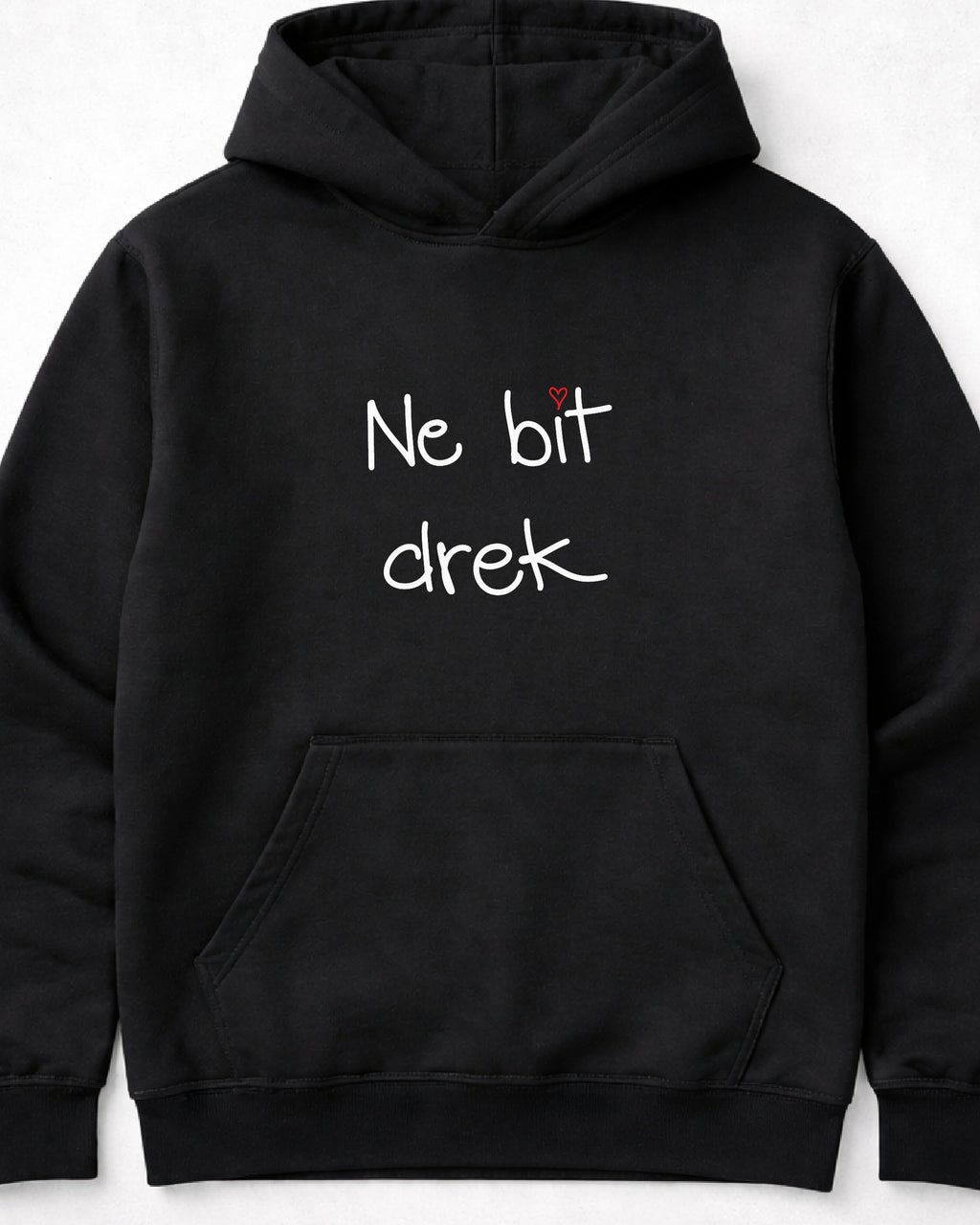 pulover s kapuco "ne bit drek" - mockup črn