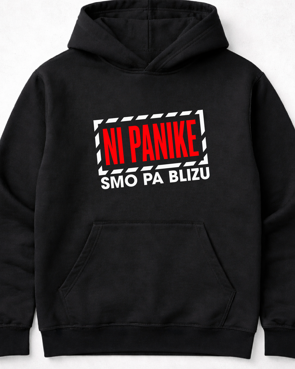 pulover s kapuco NI PANIKE - črn