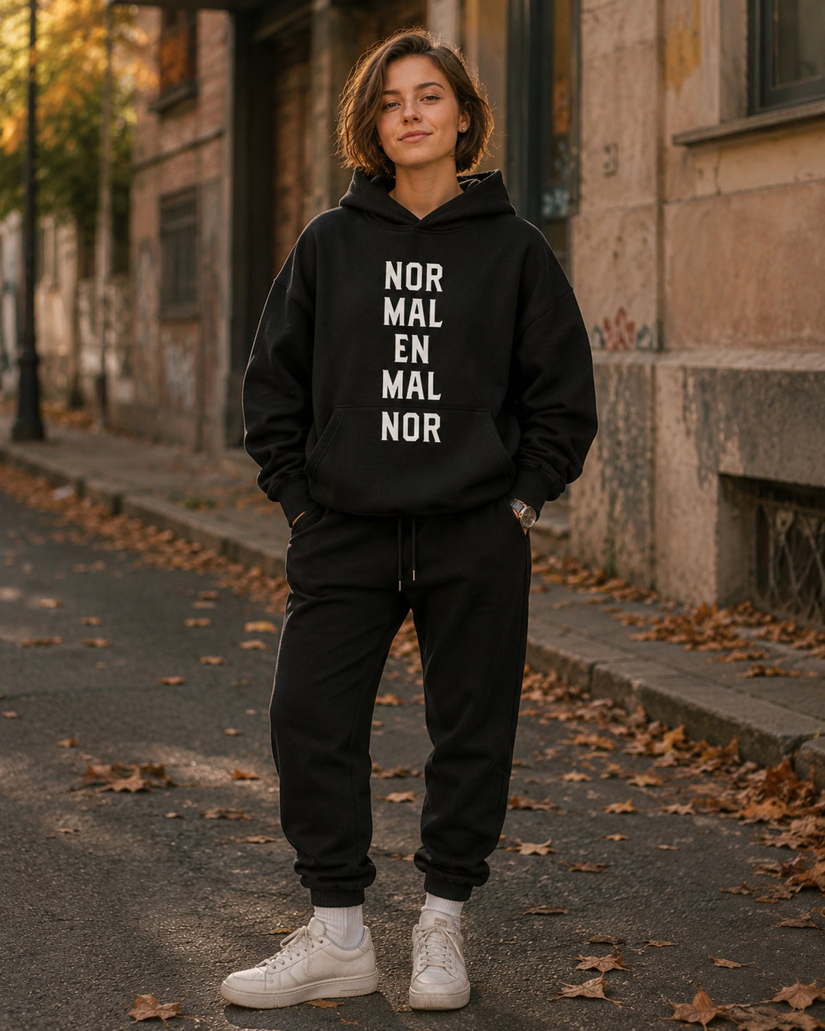 pulover s kapuco "normalen" - lifestyle črn
