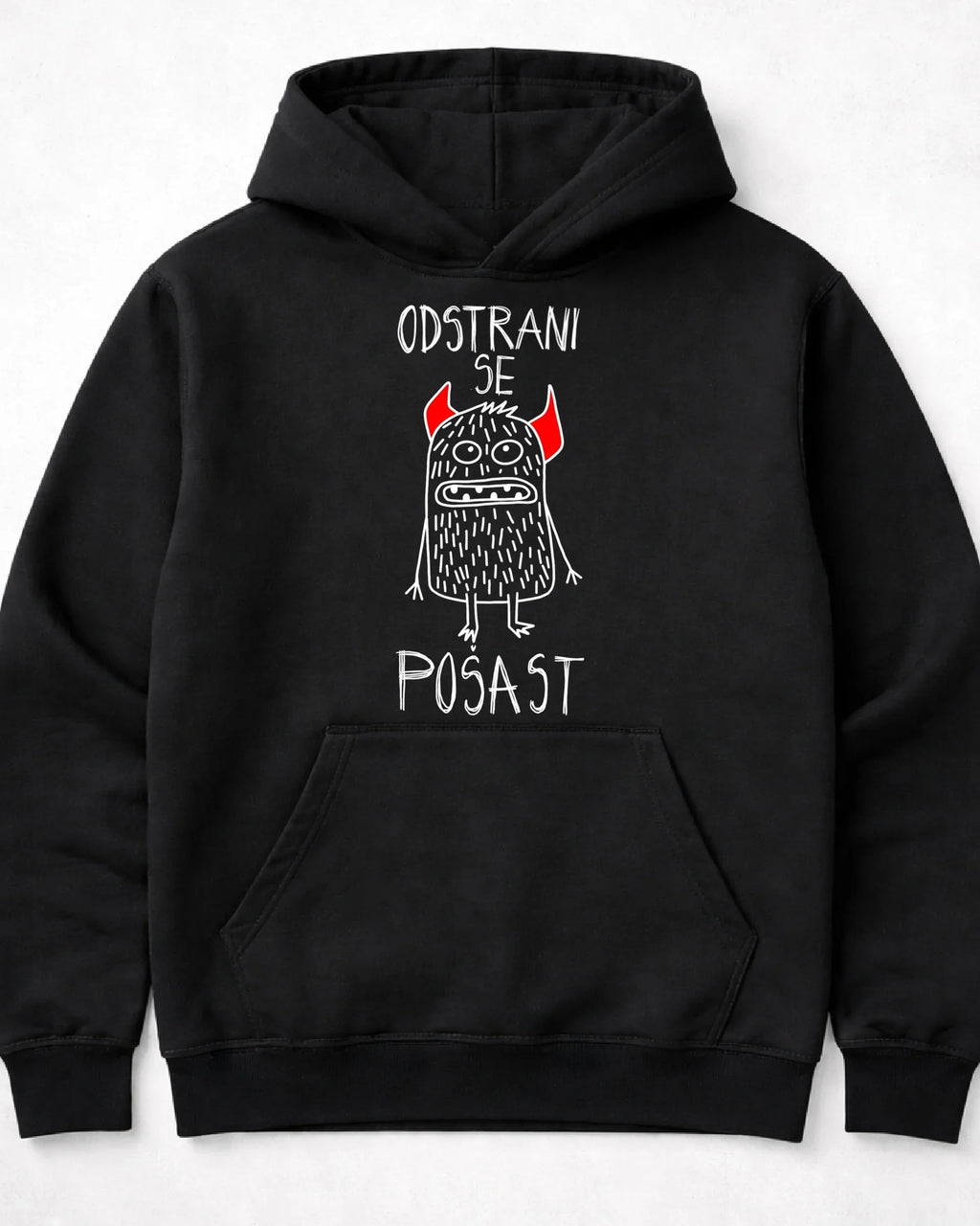pulover s kapuco "odstrani se pošast"