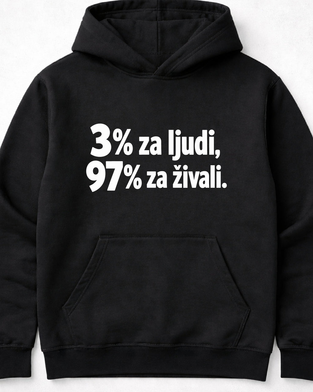 pulover s kapuco "3 procente za ljudi 97 za živali"