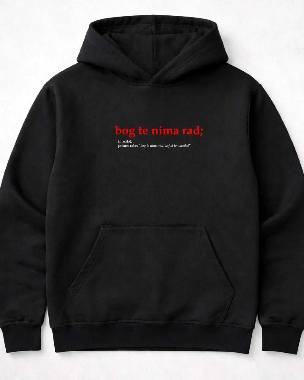 pulover s kapuco "bog te nima rad"