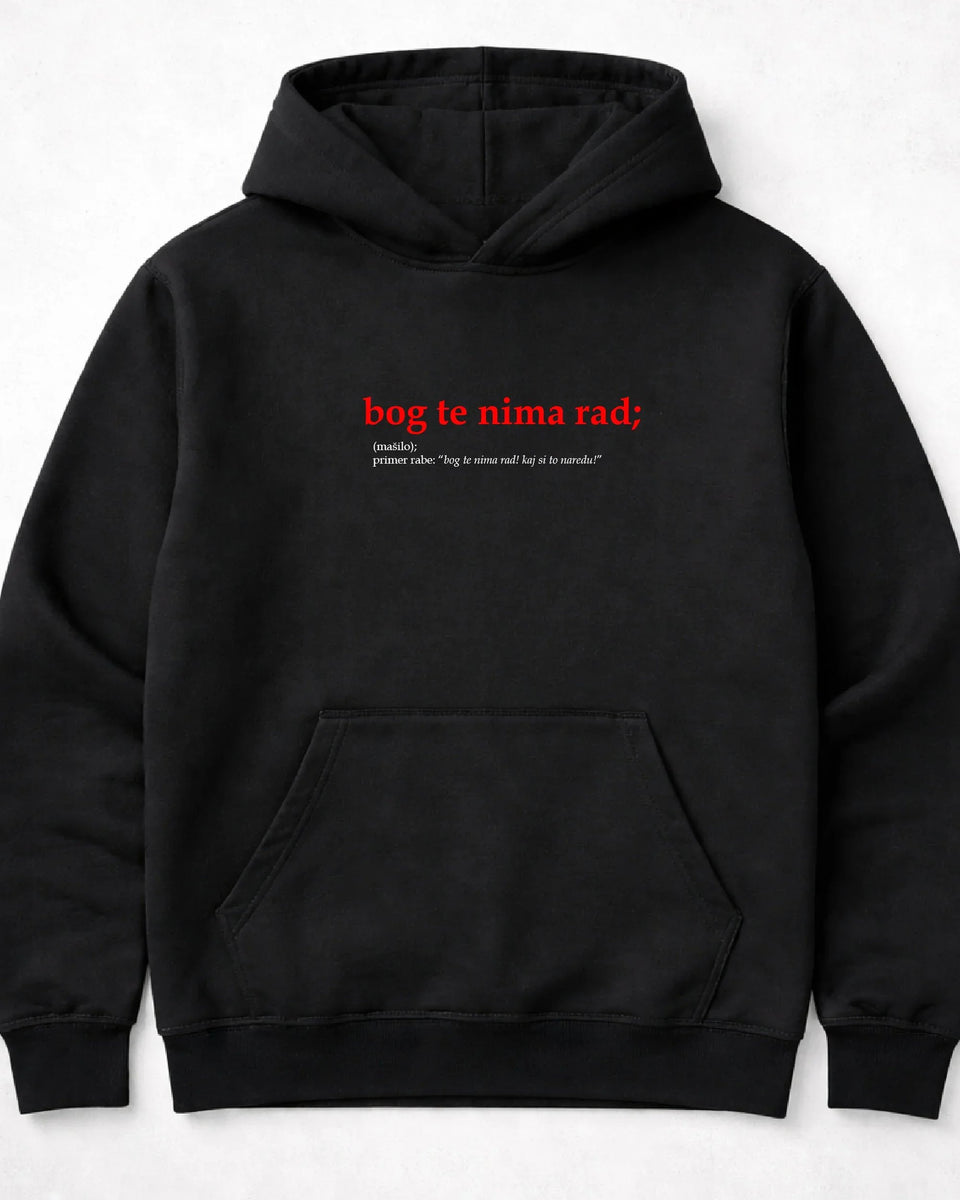 pulover s kapuco "bog te nima rad"