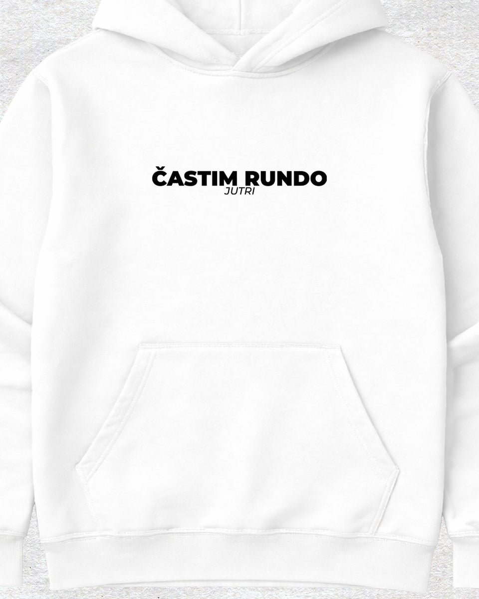 pulover s kapuco "častim rundo jutri"