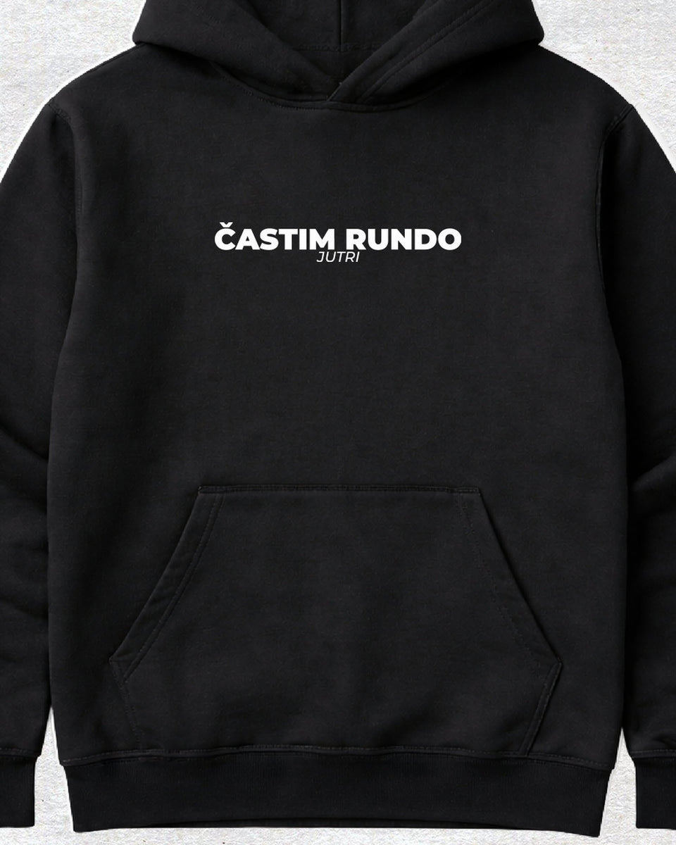 pulover s kapuco "častim rundo jutri"