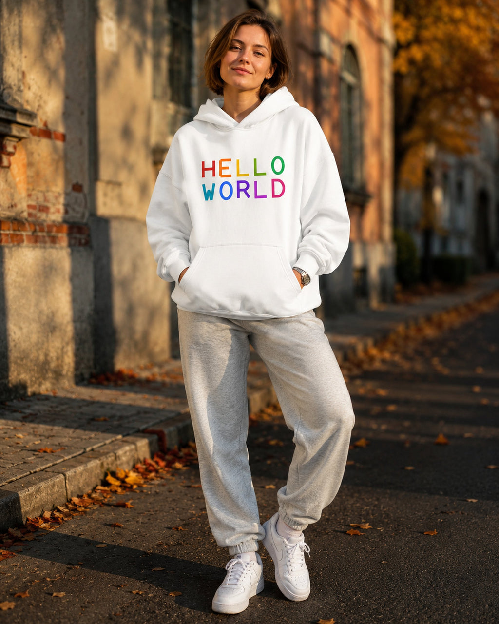 pulover s kapuco "hello world" - lifestyle bel