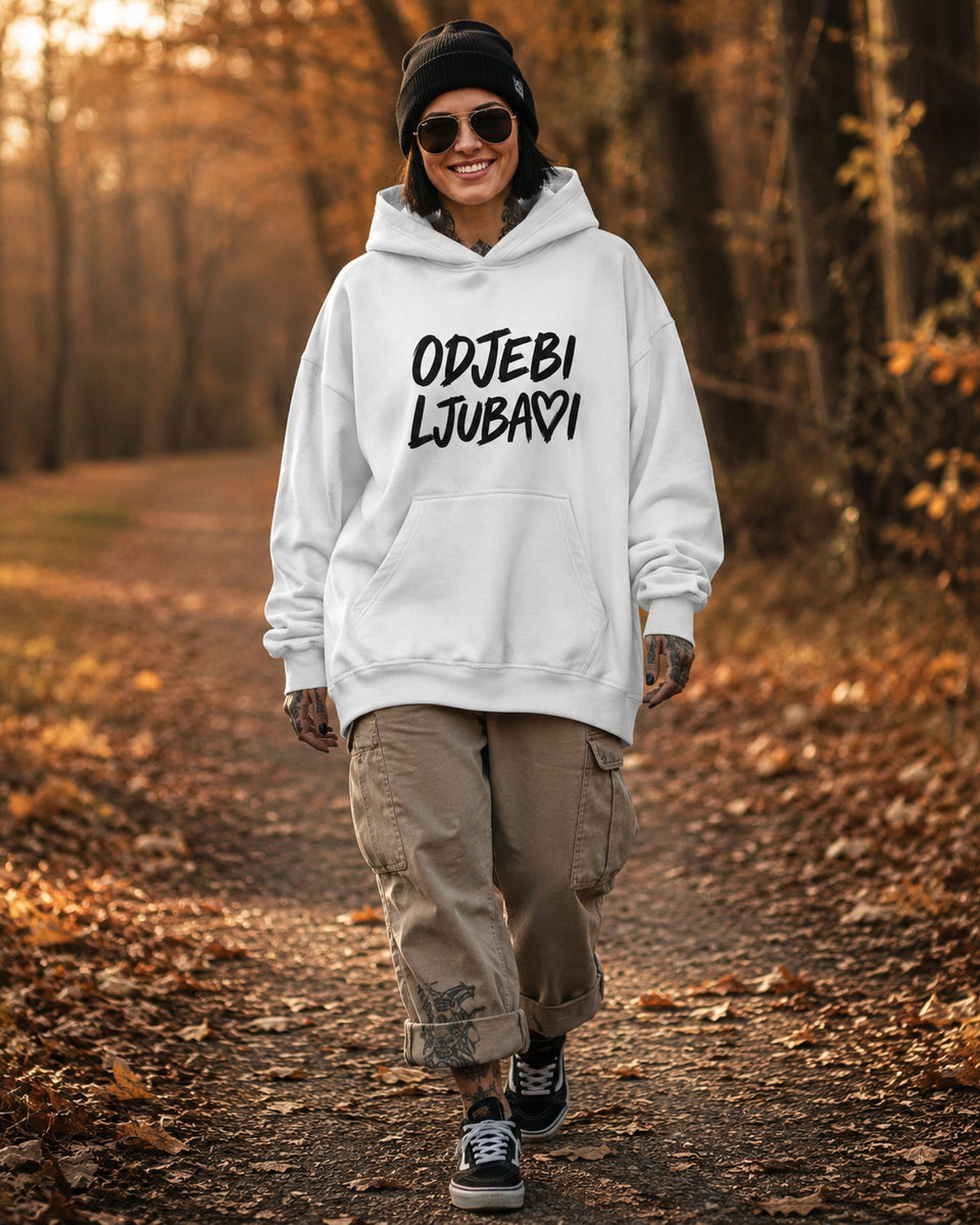 pulover s kapuco "odjebi ljubavi" - lifestyle bel