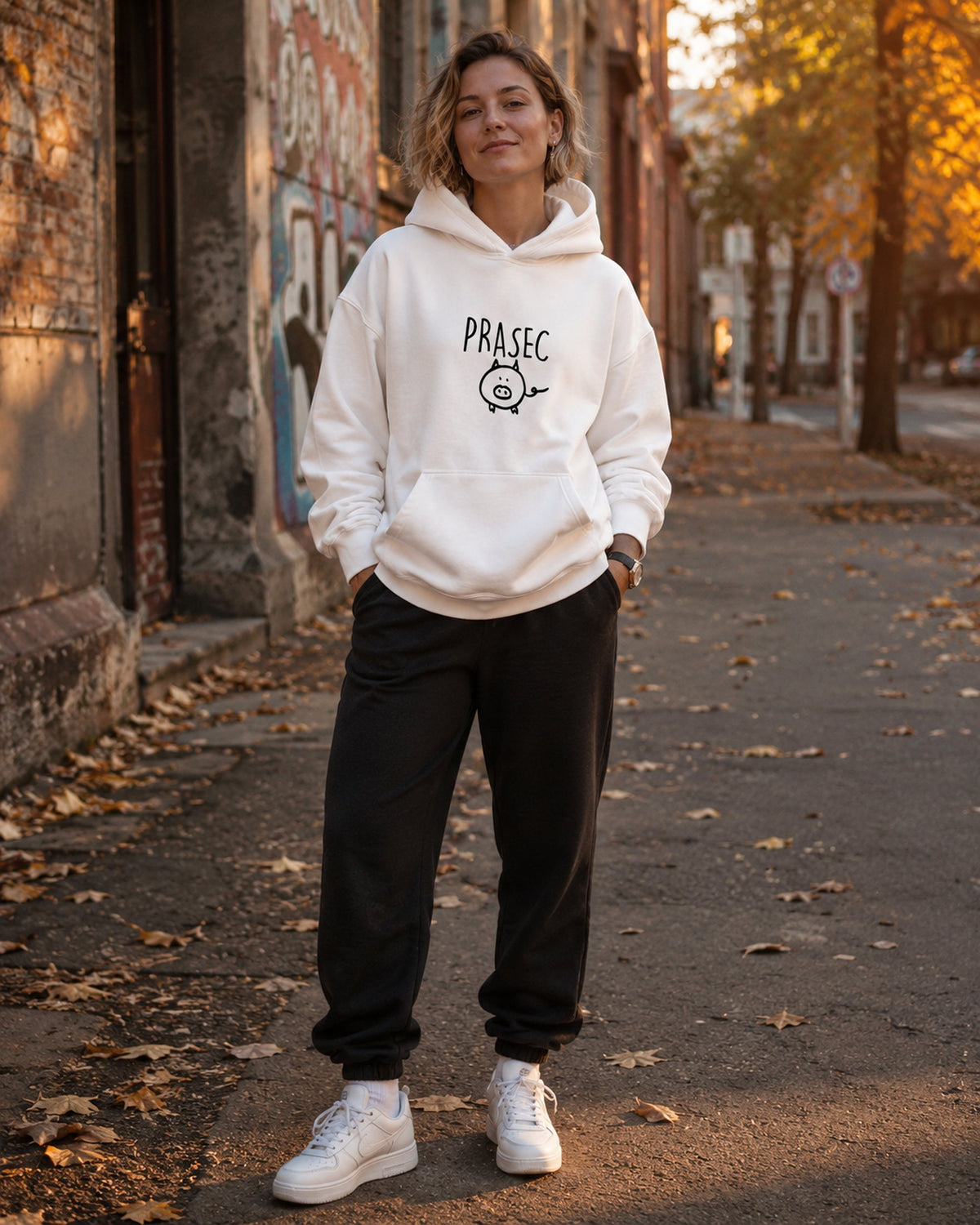 pulover s kapuco "prasec" - lifestyle bel