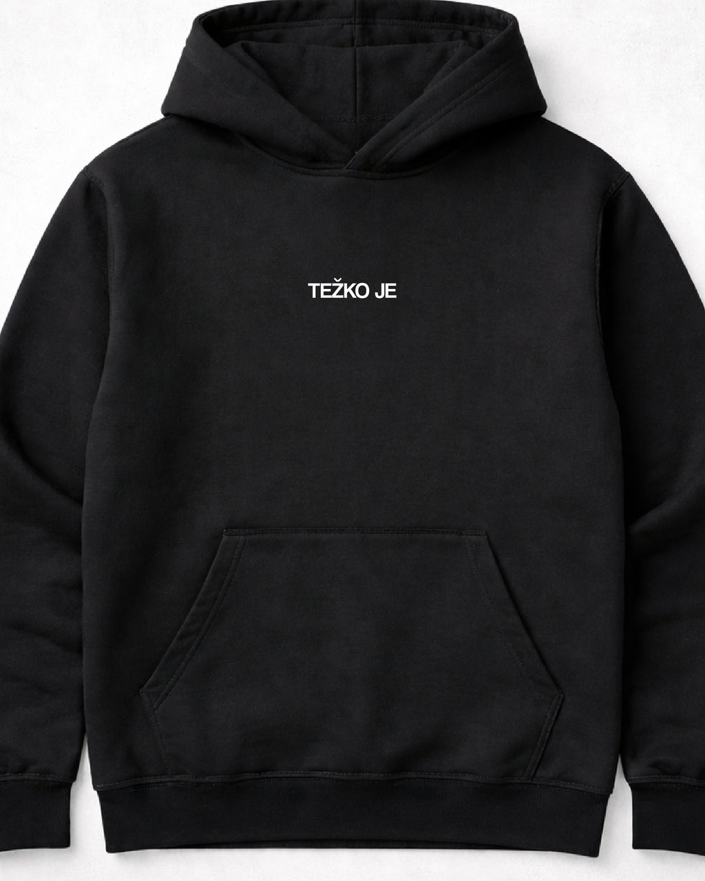 pulover s kapuco "težko je" - mockup črn