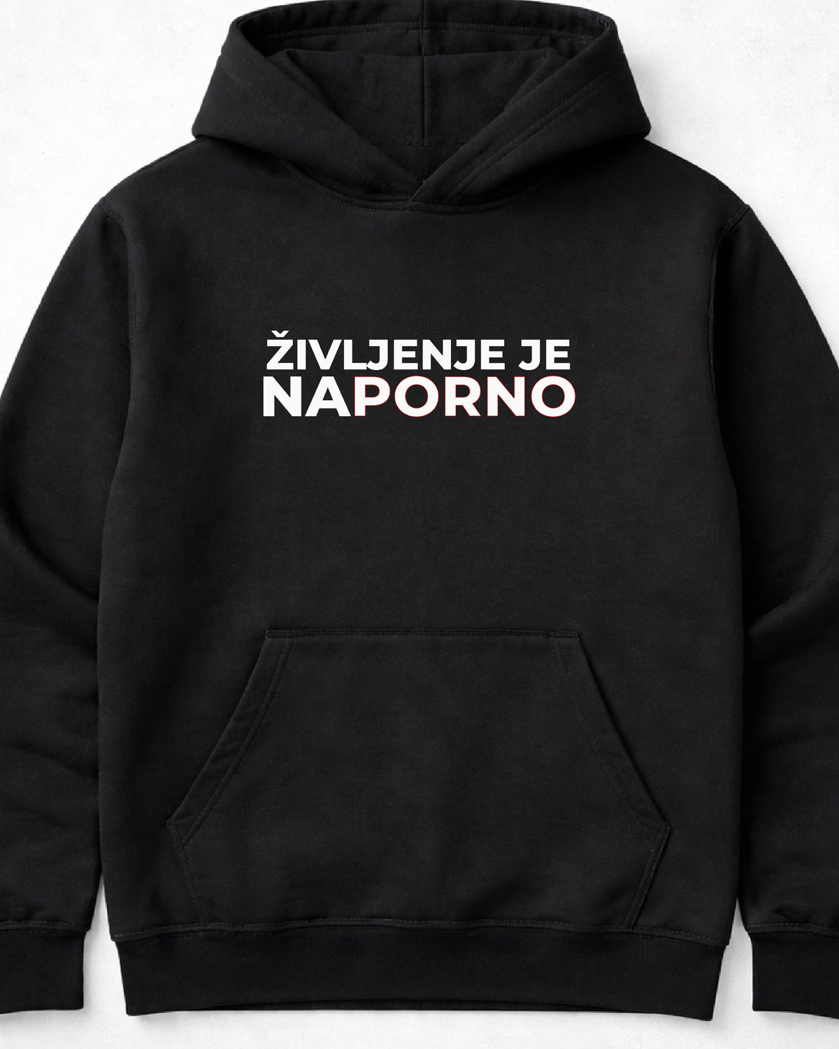 pulover s kapuco "življenje je na porno" - mockup črn