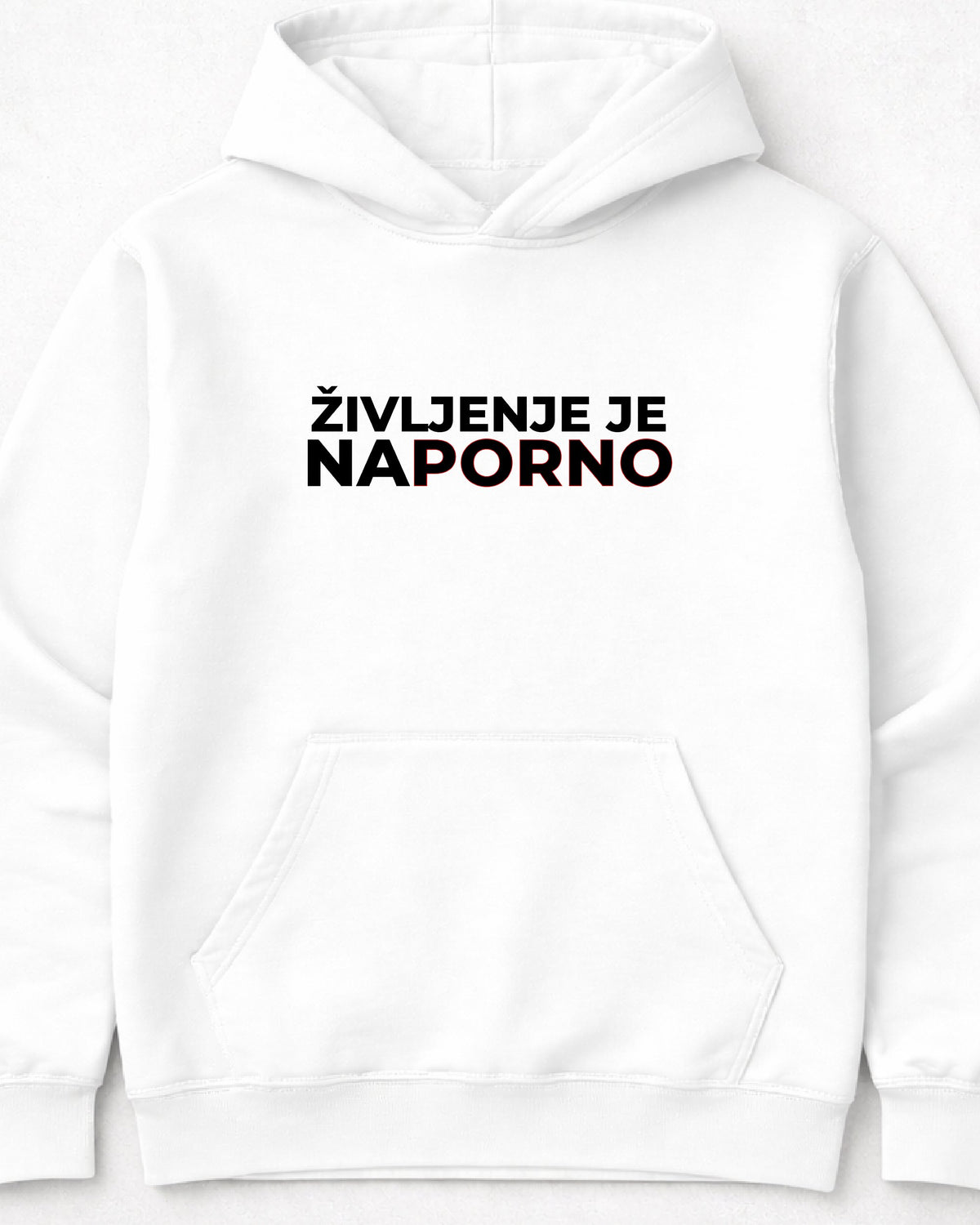 pulover s kapuco "življenje je na porno" - mockup bel
