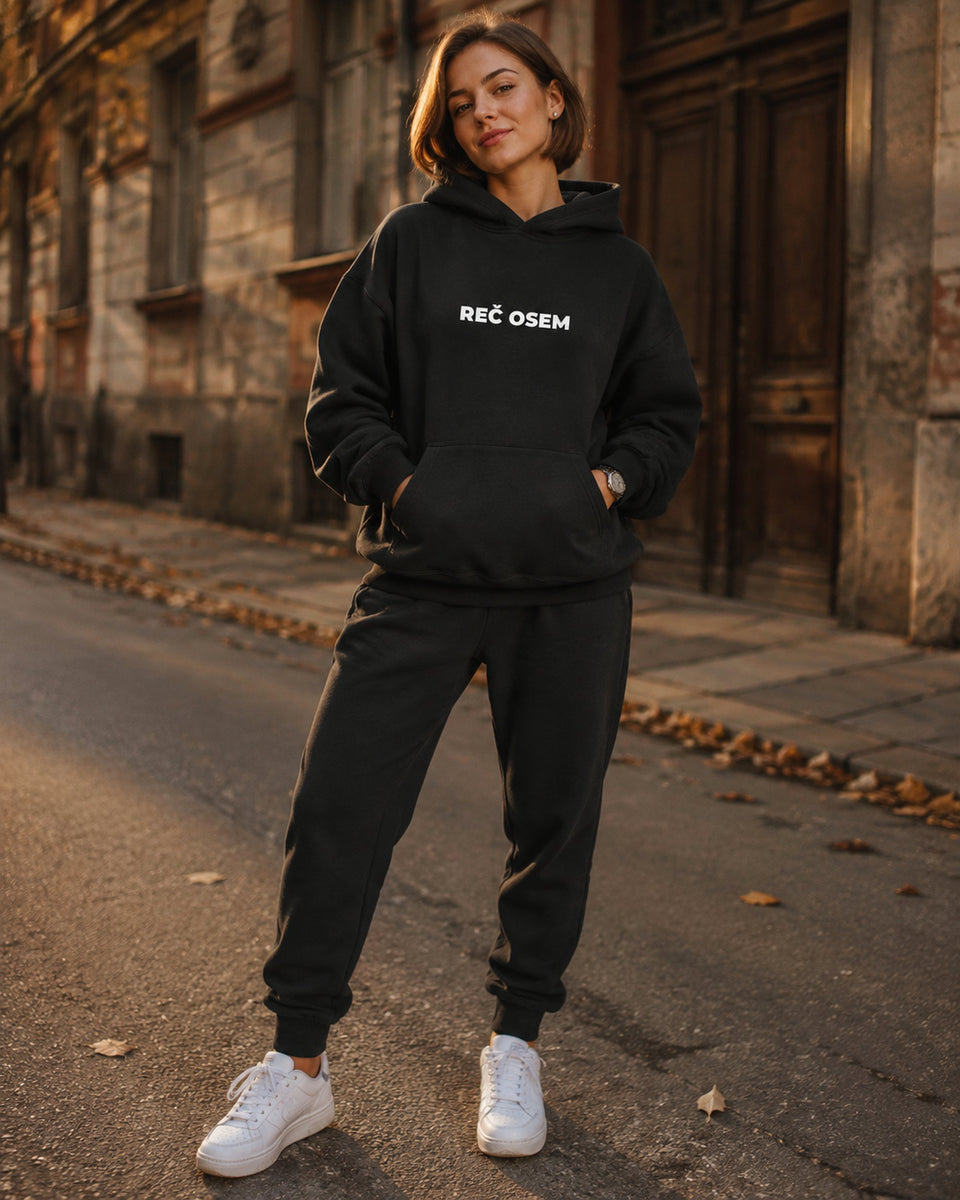 pulover s kapuco "reč osem" - lifestyle črn