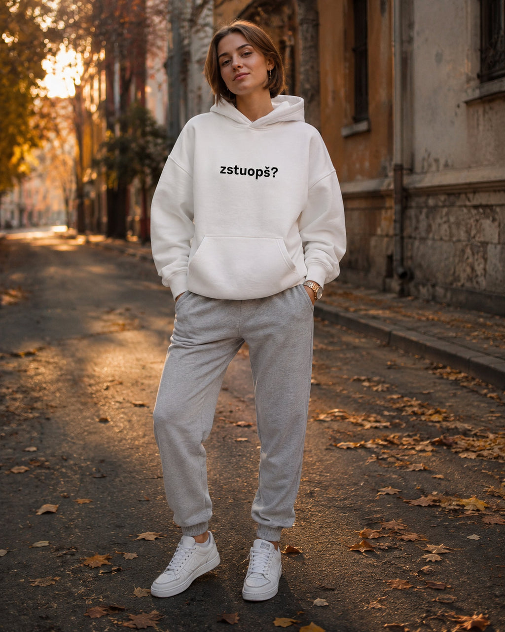 pulover s kapuco "zstuopš?" - lifestyle bel