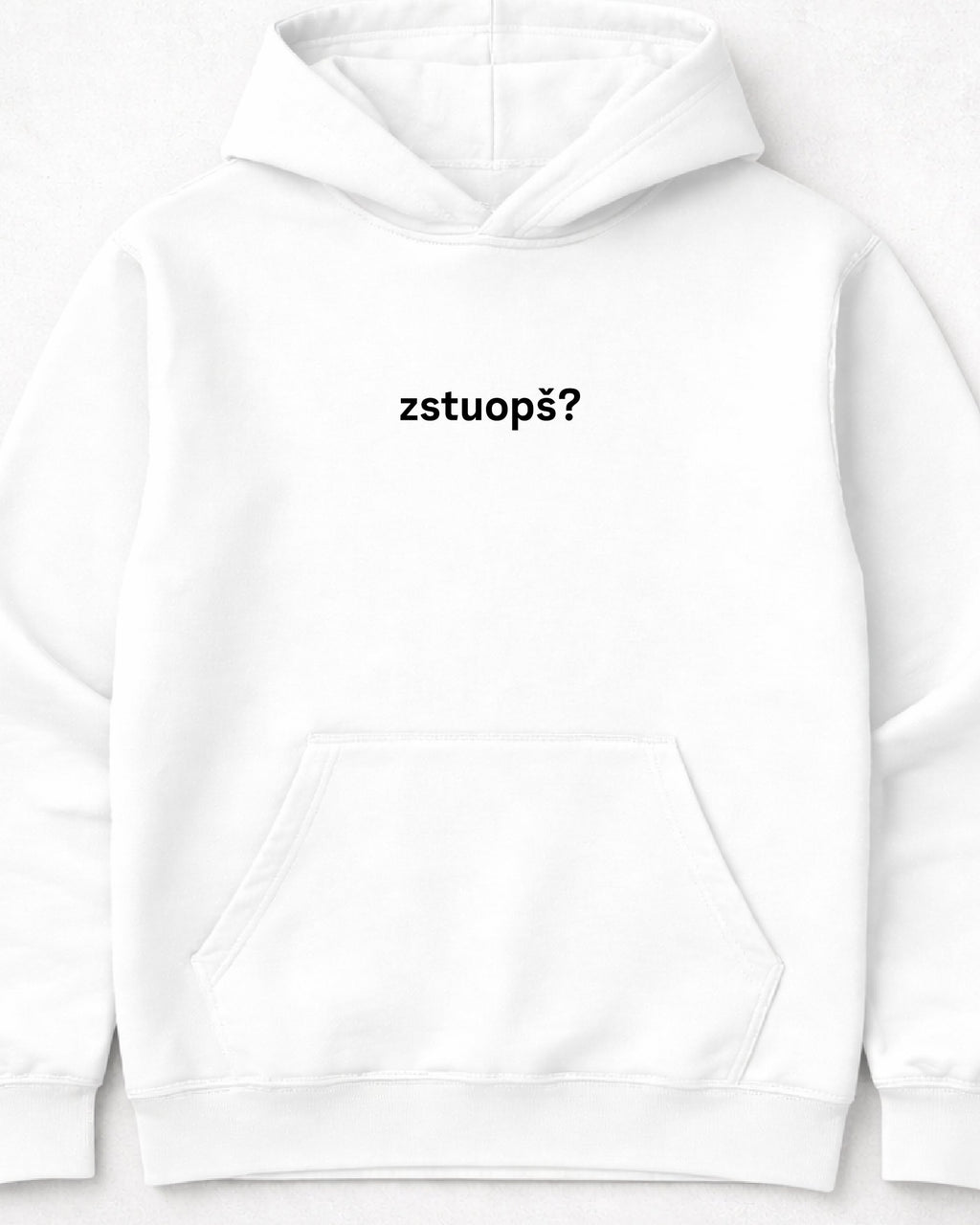 pulover s kapuco "zstuopš?" - mockup bel